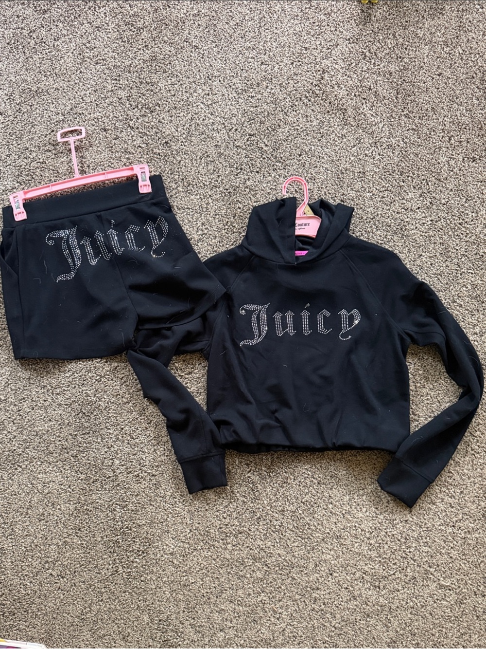 Juicy Couture Black Rhinestone Logo Hoodie & Shorts Set